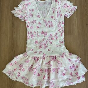 Floral Ruffle Dress in Pink and White